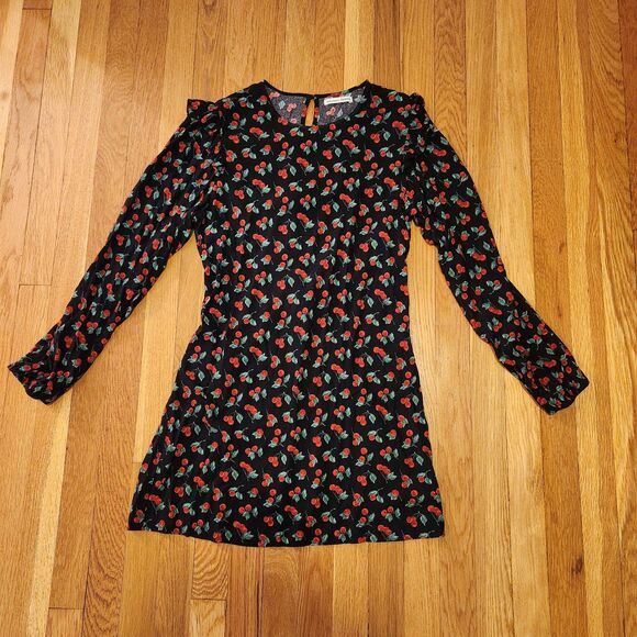 Reformation Bedford Long Sleeve Dress Cherry Print, Fruit, Retro, Vintage Sz L - Picture 8 of 12